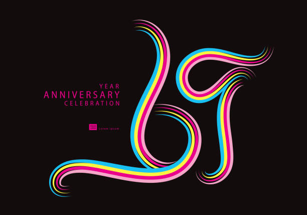 69 years anniversary celebration logotype colorful line vector, 69th birthday logo, 69 number, banner template, vector design template elements for invitation card and poster. - cannes 幅插畫檔、美工圖案、卡通及圖標
