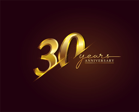 30 Years Anniversary Logo Golden Colored isolated on elegant background, vector design for greeting card and invitation card