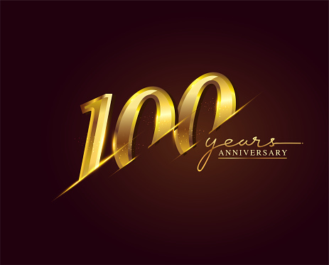 100 Years Anniversary Logo Golden Colored isolated on elegant background, vector design for greeting card and invitation card