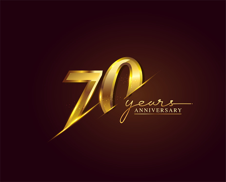70 Years Anniversary Logo Golden Colored isolated on elegant background, vector design for greeting card and invitation card