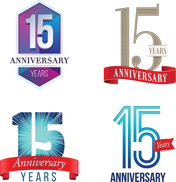 15 Years Anniversary Logo A Set of Symbols Representing a Fifteenth Anniversary/Jubilee Celebration 14 15 years stock illustrations