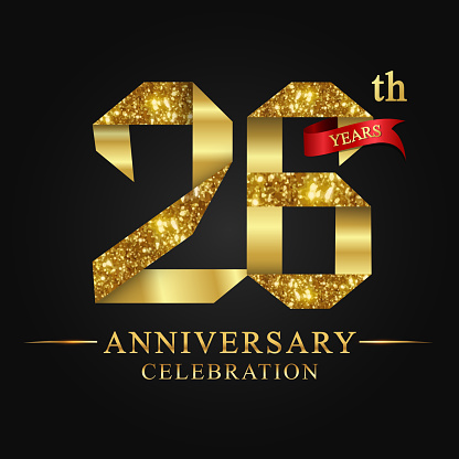 26 years anniversary ribbon gold foil celebration logotype.
