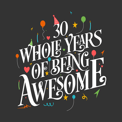30 Years Birthday and 30 years Anniversary Celebration Typo