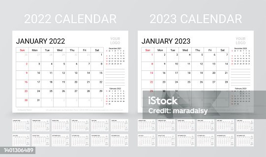 istock 2022 2023 years calendar. Planner layout. Vector illustration. Table schedule grid. 1401306489