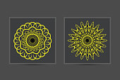 istock Yellow Abstract Lotus Mandala in dark Background 1388577067