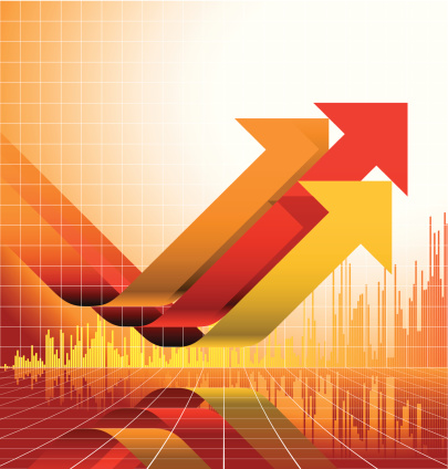 Yellow and red graph design with upward arrows