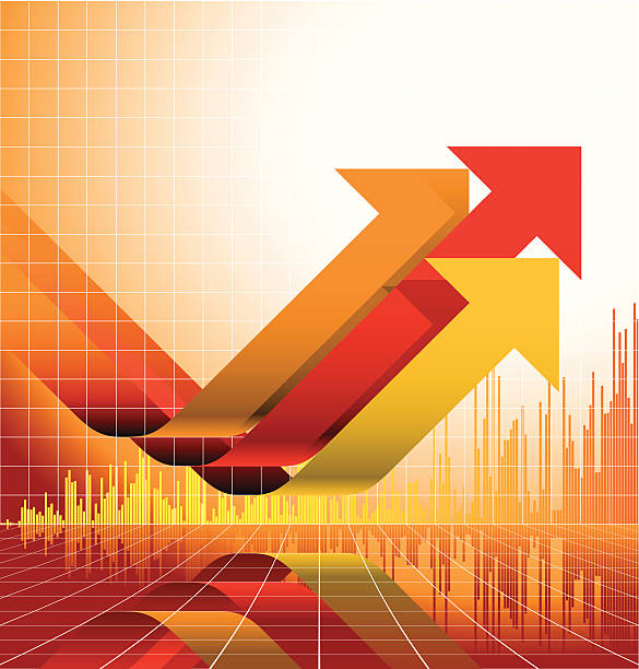 Yellow and red graph design with upward arrows color variation with layers wall street stock illustrations