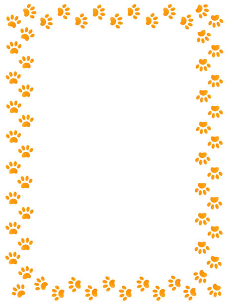 Yellow animal paw prints frame. Yellow animal paw prints on white background border with empty space for your text. dog borders stock illustrations