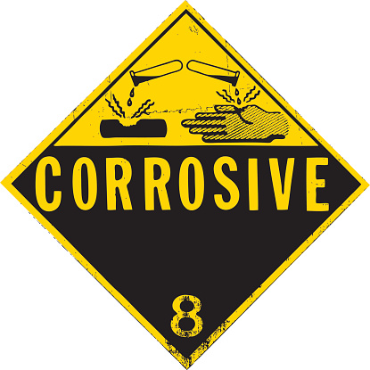 Yellow attention-corrosive sign isolated in white