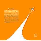 Yellow background with airplane and its tracks. Banner design for your airline. Vector illustration.