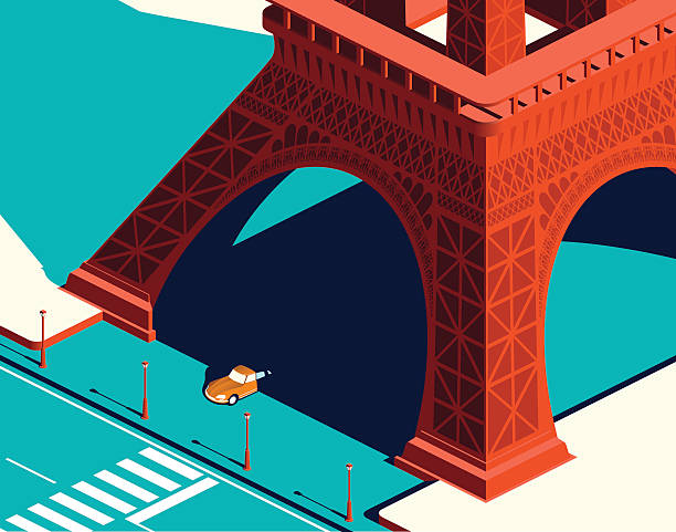 illustrations, cliparts, dessins animés et icônes de jaune voiture sous la tour eiffel - rue paris