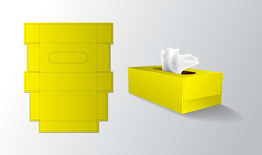 Download Yellow Colour Tissue Box Mock Up Packaging Keyline Stock ...