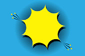 istock Yellow comic explosion in cartoon style. Speech bubble. Blue background. Stock image. Vector illustration. EPS 10. 1312278248