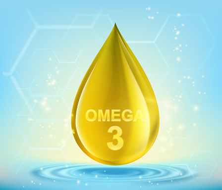 Yellow drop pills of omega 3 vitamin.