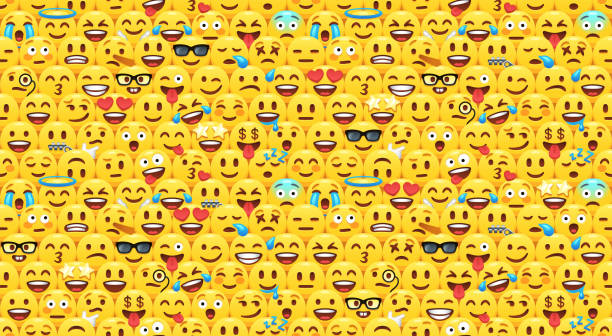 Yellow emoji faces pattern vector art illustration