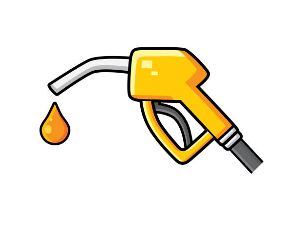 Yellow fuel pump nozzle and drop isolated. Gas filling station icon. Yellow fuel pump nozzle and drop isolated. Gas filling station vector icon. gas pump stock illustrations