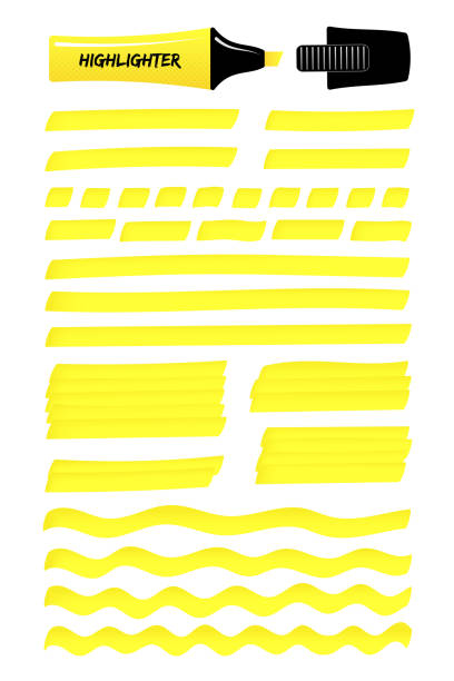 黄色の手描きハイライト曲線、階層型ボックス - マーカー点のイラスト素材／クリップアート素材／マンガ素材／アイコン素材