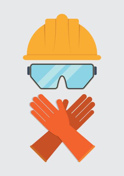 Yellow helmet glasses gloves icon. Vector graphic Yellow helmet glasses gloves icon. Industrial Security. Colorfull Vector illustration helmet stock illustrations