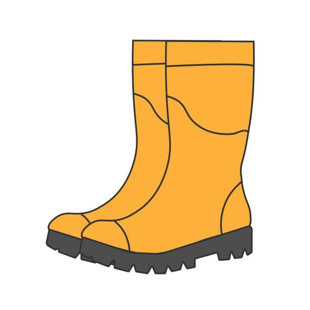 Yellow high clean rubber boots. Yellow high clean rubber boots.Gardening, autumn. Flat style. Isolated on a white background. construction worker safety checklist stock illustrations