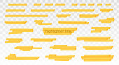 istock Yellow highlighter lines set isolated on transparent background. Marker pen highlight underline strokes. Vector hand drawn graphic stylish element 1309866766