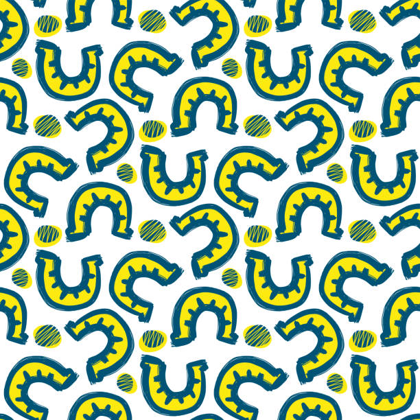 bildbanksillustrationer, clip art samt tecknat material och ikoner med yellow horseshoes with blue outline isolated on white background. cute seamless pattern. vector flat graphic hand drawn illustration. texture. - western horse pattern