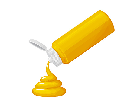 Yellow mustard sauce in bottle with swirl.Cartoon illustration