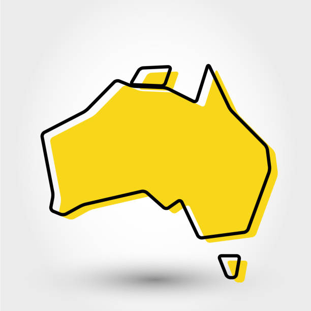 yellow outline map of Australia yellow outline map of Australia, stylized concept australia stock illustrations