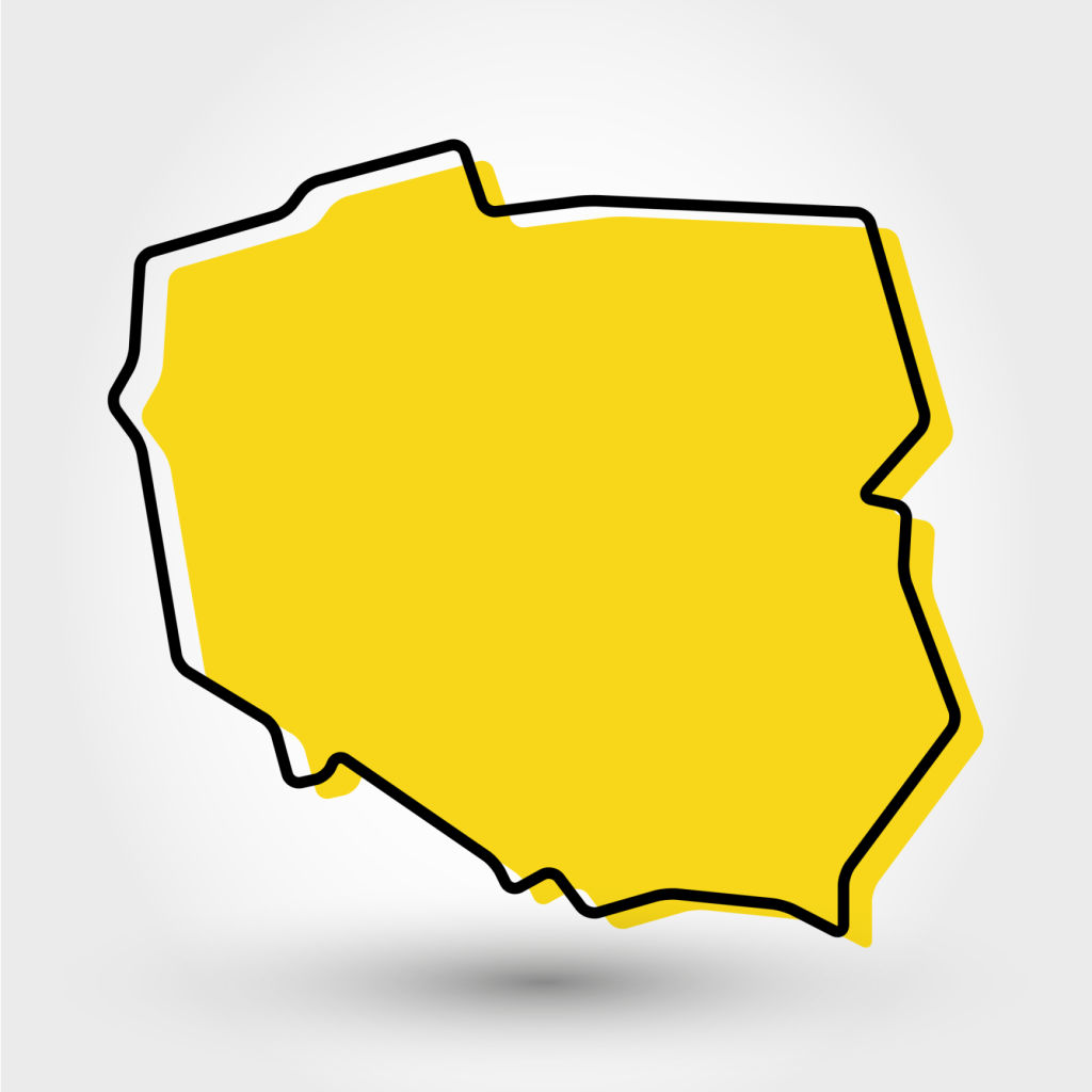 yellow outline map of Poland, stylized concept