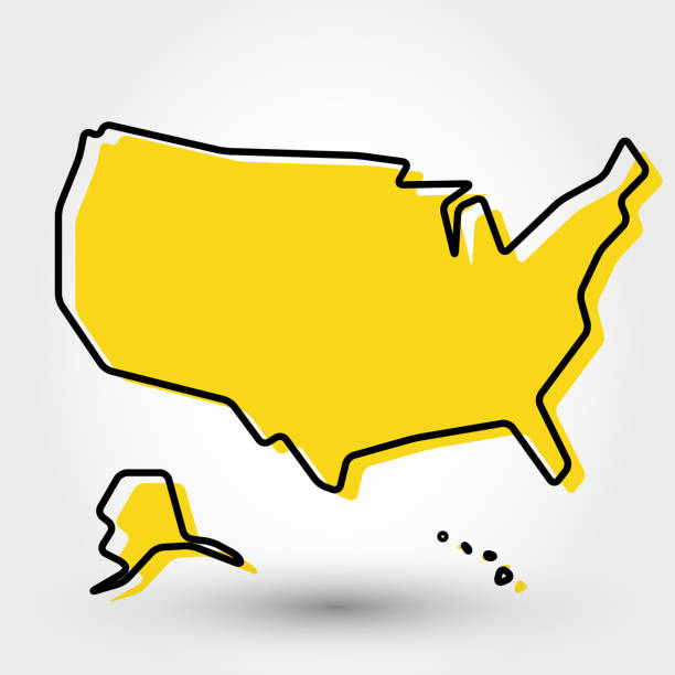 yellow outline map of USA yellow outline map of USA, stylized concept eastern usa stock illustrations