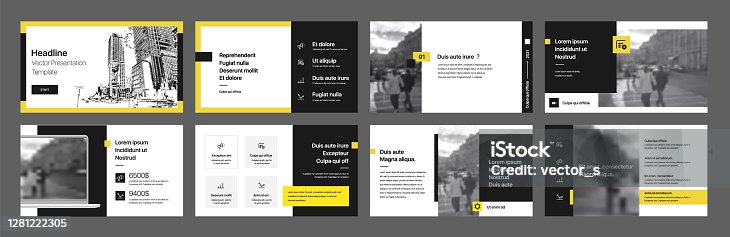 istock Yellow presentation templates elements on a white background. Vector infographics. 1281222305