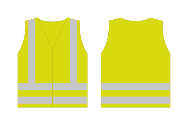 Yellow reflective safety vest for people,front and back view uniform template, Yellow reflective safety vest for people,front and back view uniform template,isolated on white background,flat vector illustration bodice stock illustrations