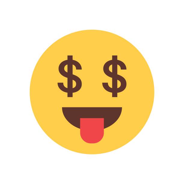 stockillustraties, clipart, cartoons en iconen met gele lachende cartoon gezicht tong geld rijke emoji mensen emotie pictogram weergeven - geldstress