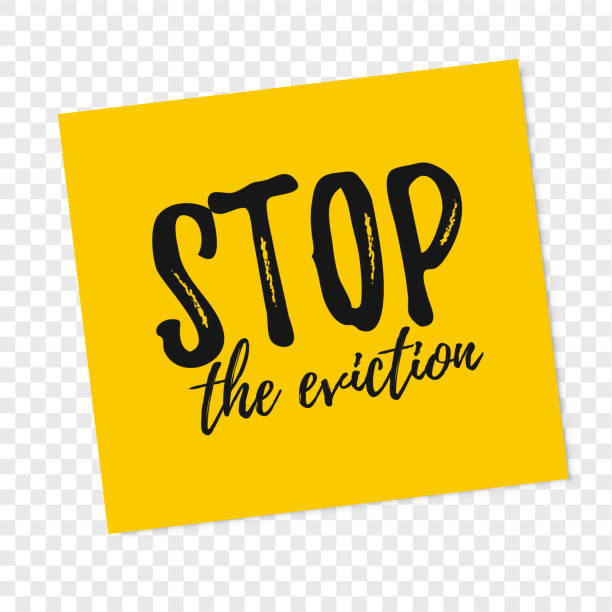 Yellow sticker Stop the evitions text vector art illustration