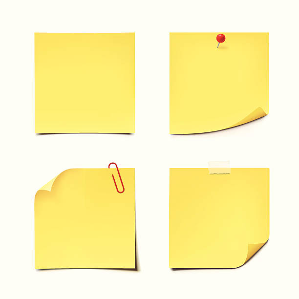 노란색 스티커 노트를 흰색 배경 - 스티커 stock illustrations