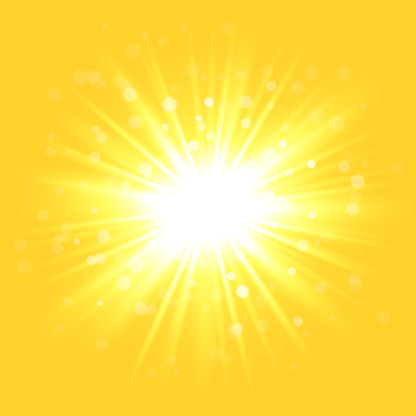 Yellow exploding shining sun summer background vector illustration
