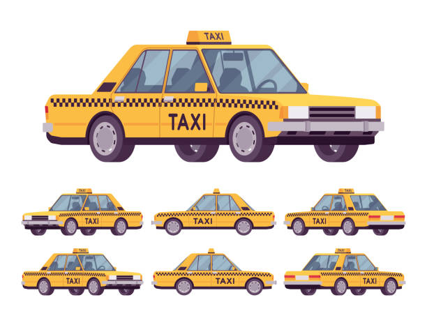 illustrazioni stock, clip art, cartoni animati e icone di tendenza di taxi giallo - taxi