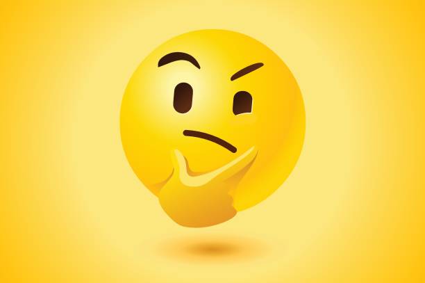 Yellow thinking face vector icon Thinking face with thought expression as vector icon with yellow background. emoji stock illustrations