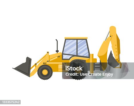 istock Yellow tractor with backhoe isolated on transparent white background. 1333575242
