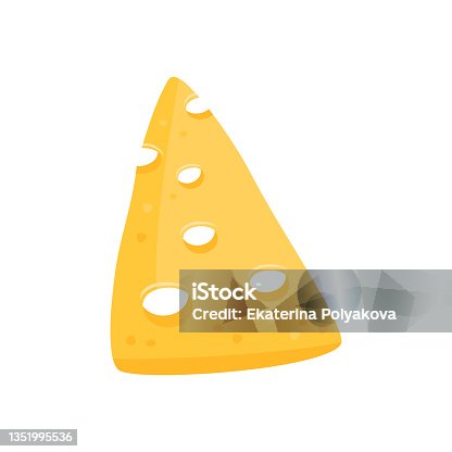 istock Yellow triangular piece of cheese with large holes 1351995536