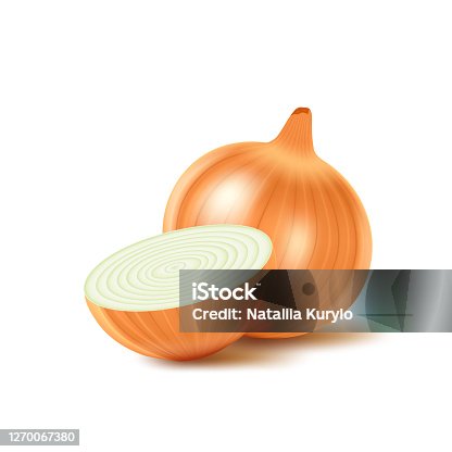 istock Yellow whole onion, and cut piece 1270067380