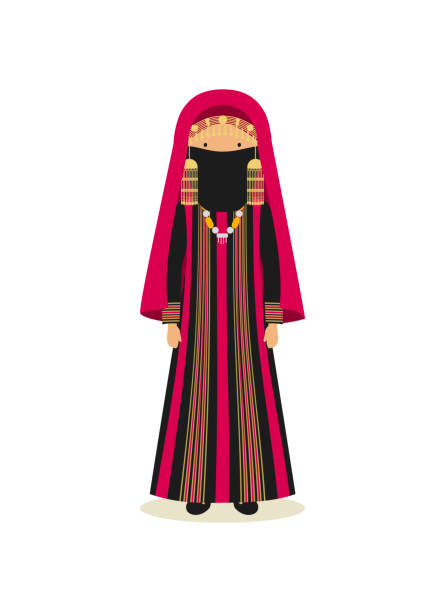 Yemeni traditional clothing for women vector art illustration