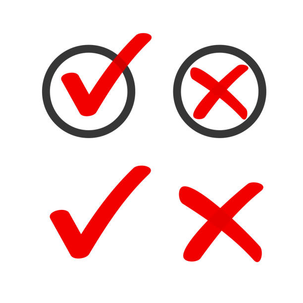 是否複選框清單標記勾選圖示向量圓塗鴉紅色, x 關閉手繪交叉, 確定投票投票複選標記, 正確的繪圖, 批准和拒絕決策表接受或拒絕元素符號。 - check mark 幅插畫檔、美工圖案、卡通及圖標