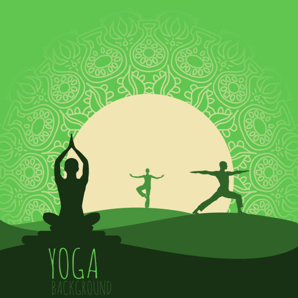 Yoga background. Ethnic ornament and human silhouette. Eps 10 vector illustration. yoga backgrounds stock illustrations