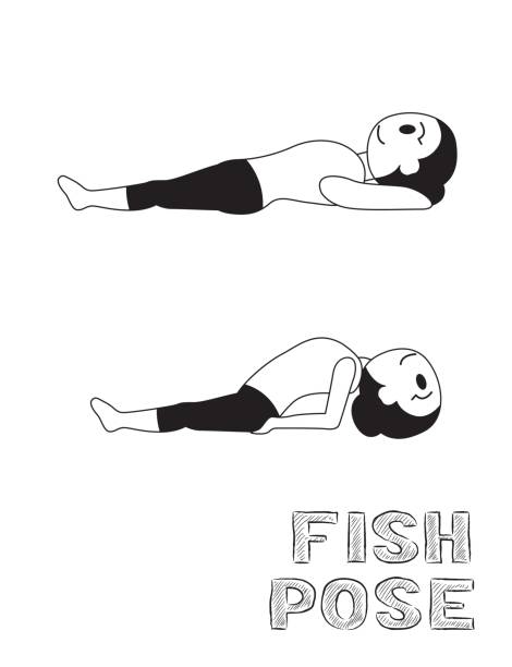 yoga balık poz karikatür vektör çizim tek renkli - cook islands stock illustrations