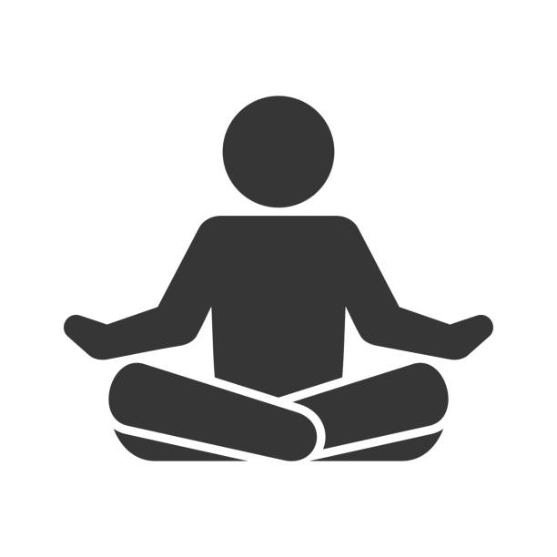 yoga fitness simgesi. beyaz arka plan üzerinde lotus pozisyonu. vektör - yoga stock illustrations