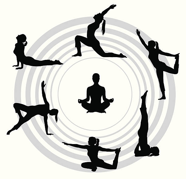 Yoga Fitness Vector Silhouette A-Digit yoga silhouettes stock illustrations