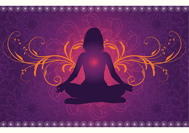 Yoga in front of a mandala pattern Vector illustration of a silhouette of a woman, sitting in lotus postion in front of a mandala pattern yoga silhouettes stock illustrations