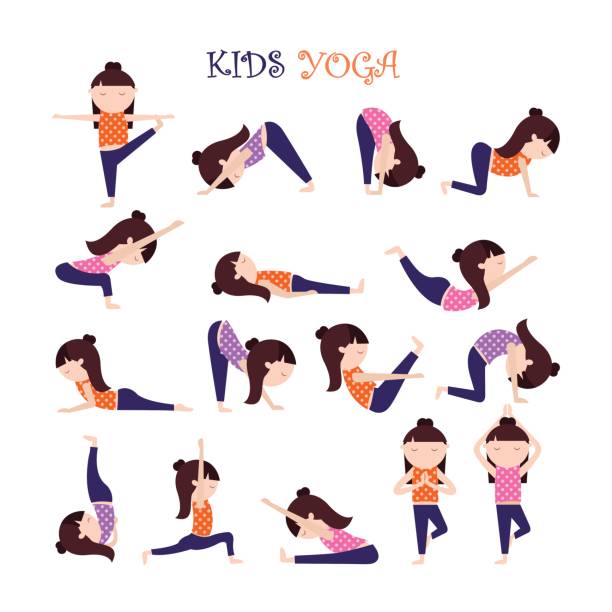 ilustrações de stock, clip art, desenhos animados e ícones de yoga kids poses - yoga crianças