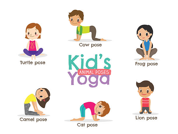 yoga-posen vektor-illustration kinder - yoga poses stock-grafiken, -clipart, -cartoons und -symbole
