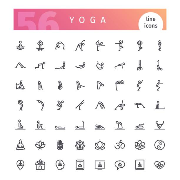 yoga-linie icons set - yoga poses stock-grafiken, -clipart, -cartoons und -symbole